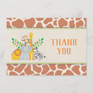 Jungle Animals Safari Baby Shower Thank You Card