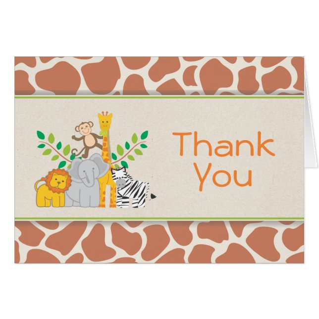 Jungle Animals Safari Baby Shower Thank You Card (Front Horizontal)