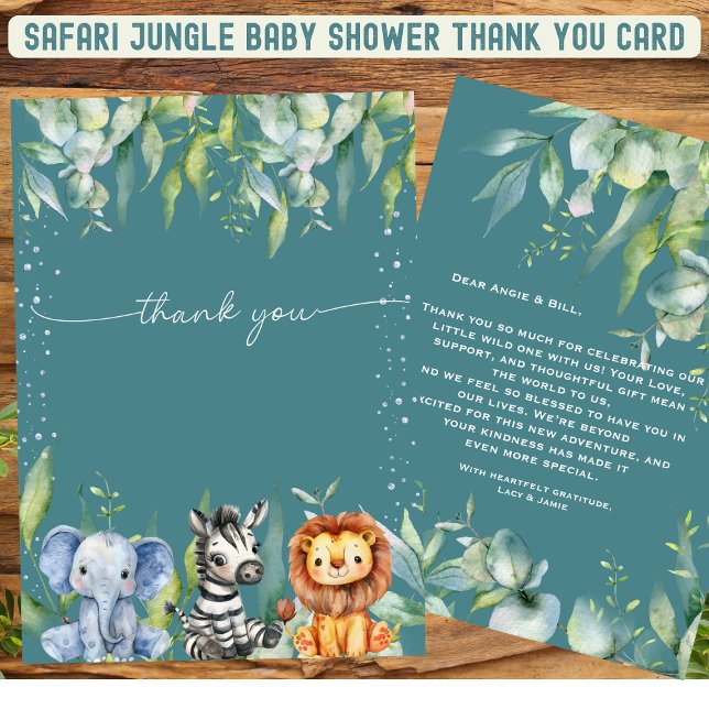 Jungle Animals Safari  Baby Shower Thank You Card (Creator Uploaded)