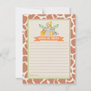 Jungle Animals Safari Baby Shower Words of Advice Card