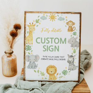 Jungle Animals Safari Birthday Party Table Sign