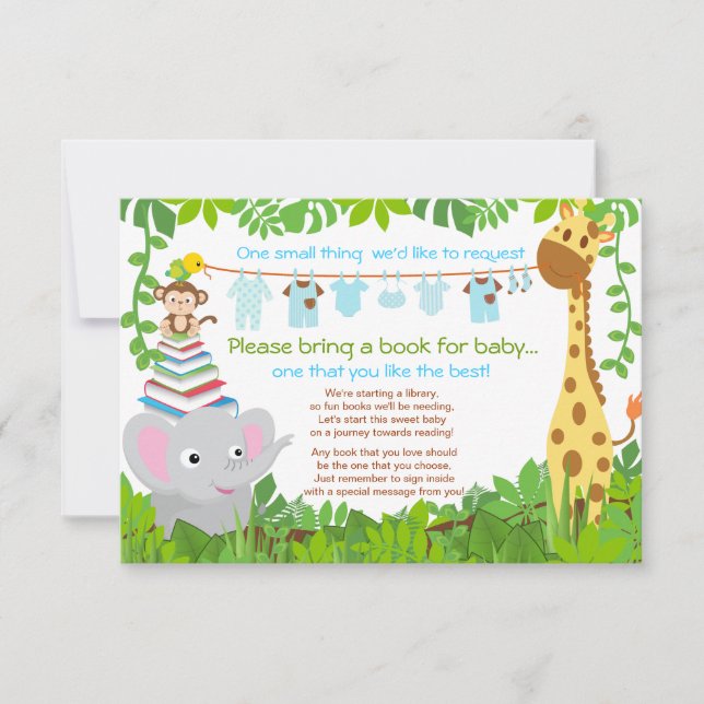 Jungle Animals Safari Boy Baby Shower Book Invitation (Front)