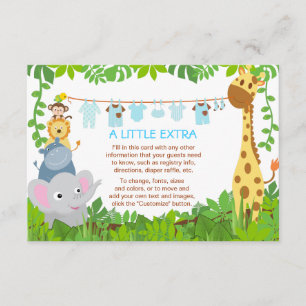 Jungle Animals Safari Boy Baby Shower Insert Card