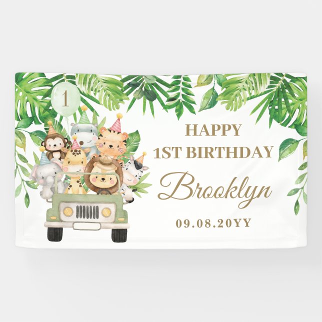 Jungle Animals Safari Car Adventure Party Backdrop Banner (Horizontal)
