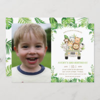 Jungle Animals Safari Car Greenery Birthday Photo