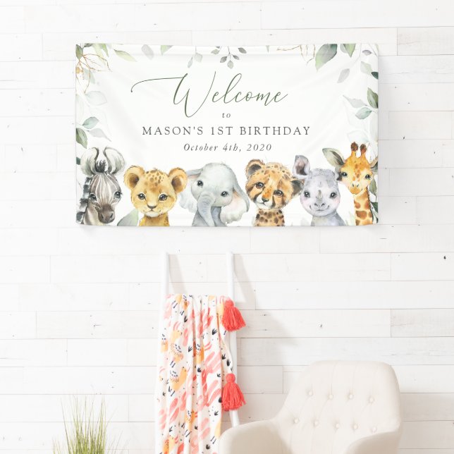 Jungle Animals, Safari, First Birthday Welcome Banner (Insitu)