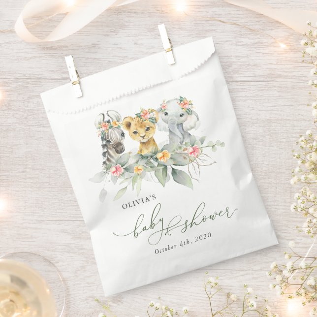 Jungle Animals, Safari, Flowers, Baby Shower Favour Bag (Clipped)