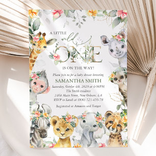 Jungle Animals, Safari, Flowers, Baby Shower Invitation