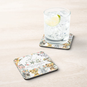 Jungle Animals, Safari, Flowers, First Birthday Coaster