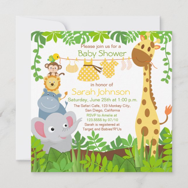 Jungle Animals Safari Girl Baby Shower Invitation (Front)