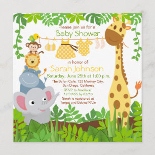 Jungle Animals Safari Girl Baby Shower Invitation