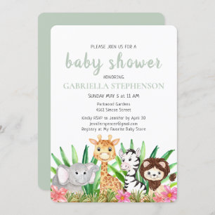 Jungle Animals Safari Green Baby Shower Invitation