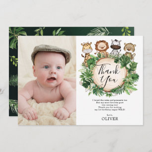 Jungle Animals Safari Greenery Birthday Photo Thank You Card
