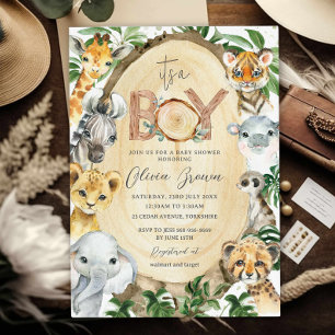 Jungle Animals Safari Greenery Boy Baby Shower Invitation
