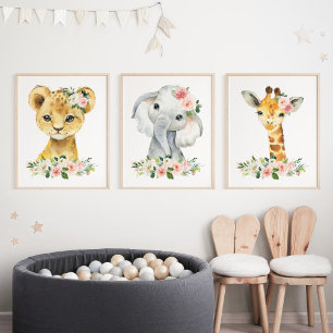 Jungle Animals, Safari, Pink Flowers, Girl Nursery