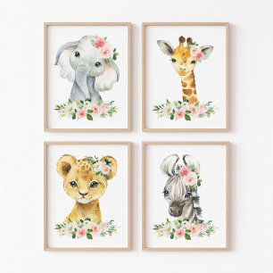 Jungle Animals, Safari, Pink Flowers, Girl Nursery