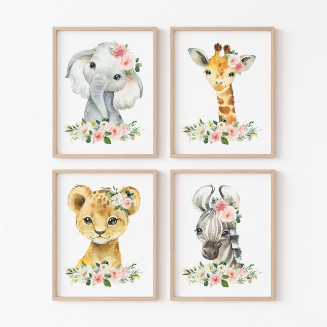 Jungle Animals, Safari, Pink Flowers, Girl Nursery (Creator Uploaded)