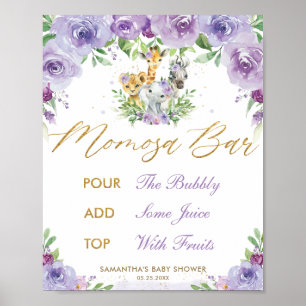 Jungle Animals Safari Purple Floral Momosa Bar Poster