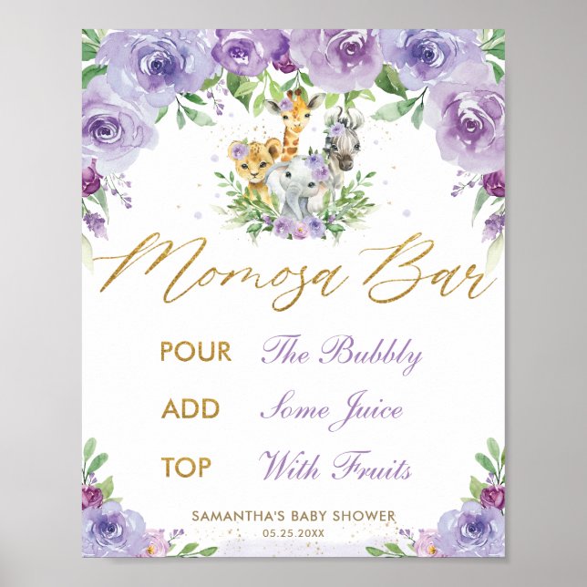 Jungle Animals Safari Purple Floral Momosa Bar  Poster (Front)