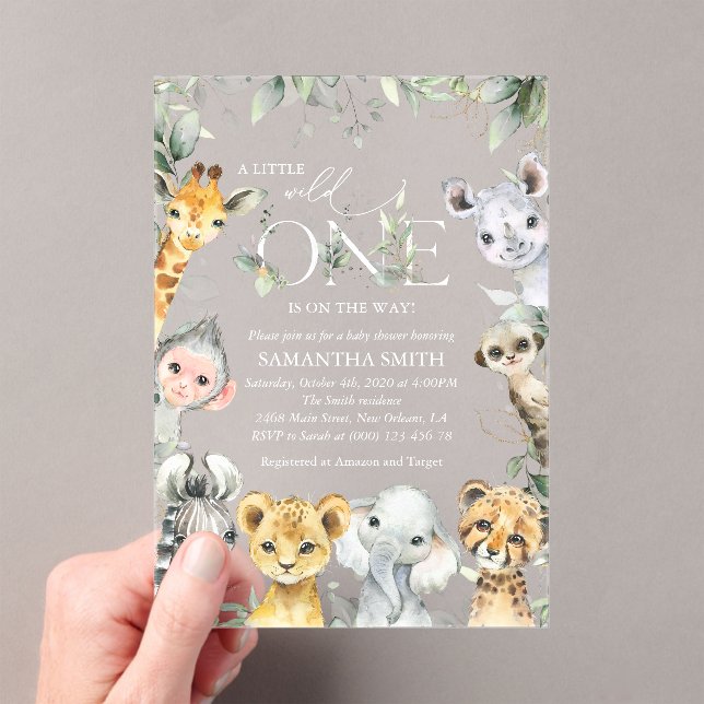 Jungle Animals, Safari, Wild One, Baby Shower Acrylic Invitations (Insitu (Handheld))