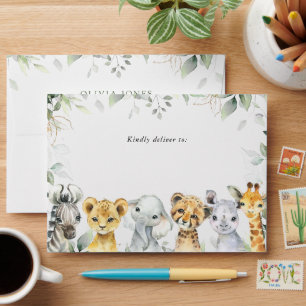Jungle Animals, Safari, Wild One, Baby Shower Envelope