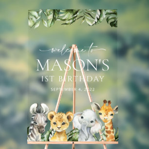 Jungle Animals, Safari, Wild One, Birthday Welcome Acrylic Sign