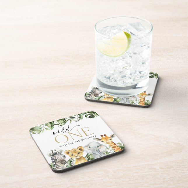 Jungle Animals, Safari, Wild One, First Birthday Coaster (Right Side)