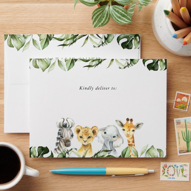 Jungle Animals, Safari, Wild One, First Birthday Envelope (Desk)