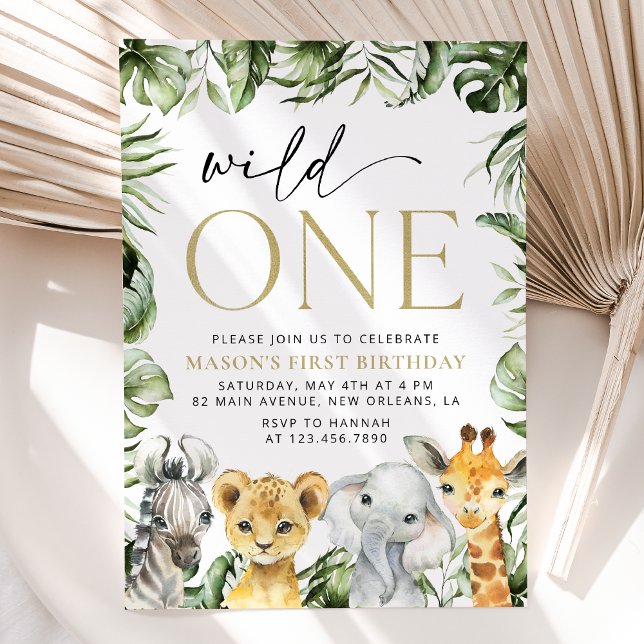 Jungle Animals, Safari, Wild One, First Birthday Invitation (Creator Uploaded)