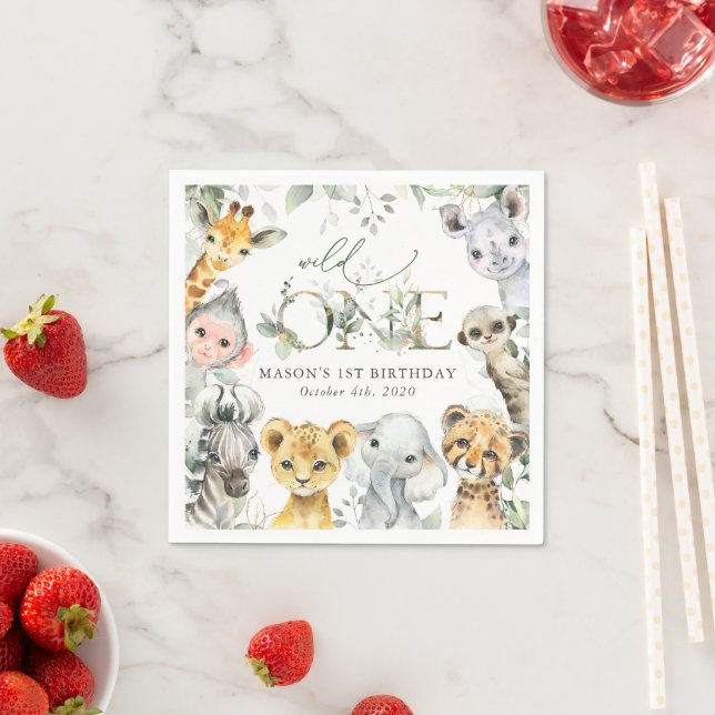 Jungle Animals, Safari, Wild One, First Birthday Napkin (Insitu)