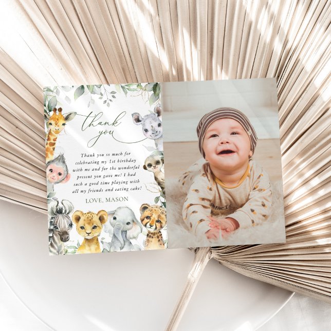 Jungle Animals, Safari, Wild One, First Birthday Thank You Card (Creator Uploaded)