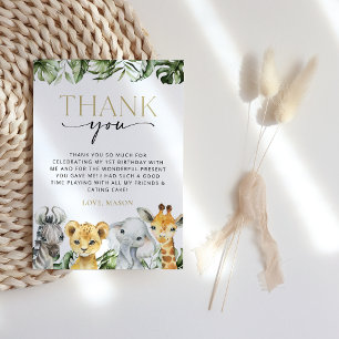 Jungle Animals, Safari, Wild One, First Birthday Thank You Card