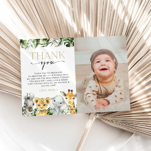 Jungle Animals, Safari, Wild One, First Birthday Thank You Card