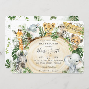 Jungle Animals Safari Wood Greenery Baby Shower Invitation