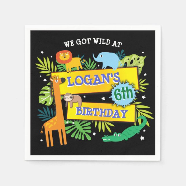 JUNGLE ANIMALS SAFARI ZOO Birthday Paper  Napkin (Front)