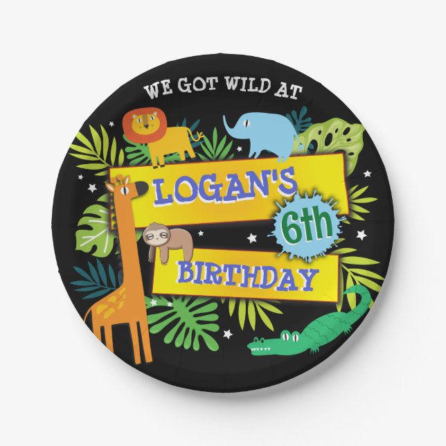 JUNGLE ANIMALS SAFARI ZOO Birthday Paper  Plate (Front)