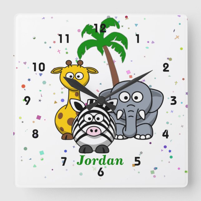 Jungle Animals Square Wall Clock (Front)