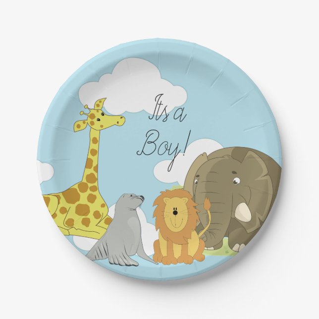 Jungle Animals Themed Its a Boy Baby Shower Paper Plate (Front)