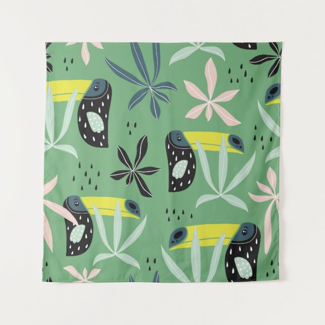 Jungle animals, tropical elements, seamless. tapestry (Front)