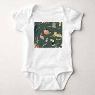 Jungle Animals Vintage Flora Fauna Baby Bodysuit