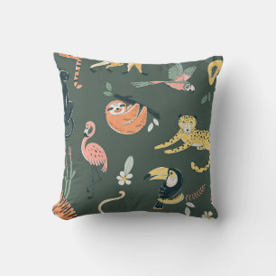 Jungle Animals Vintage Flora Fauna Cushion