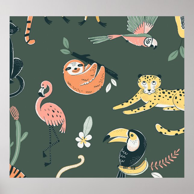 Jungle Animals Vintage Flora Fauna Poster (Front)