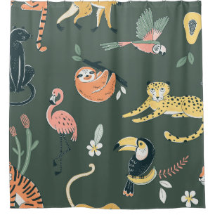 Jungle Animals Vintage Flora Fauna Shower Curtain
