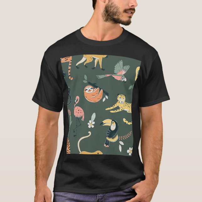 Jungle Animals Vintage Flora Fauna T-Shirt (Front)
