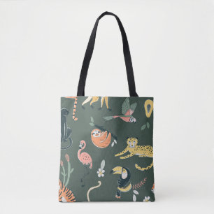 Jungle Animals Vintage Flora Fauna Tote Bag