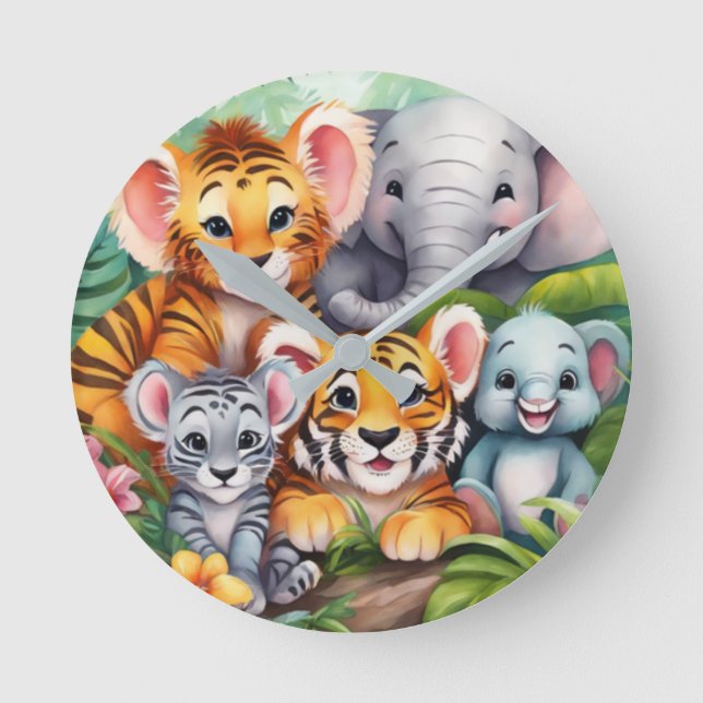 Jungle Animals Wall Clock For Kids (Front)