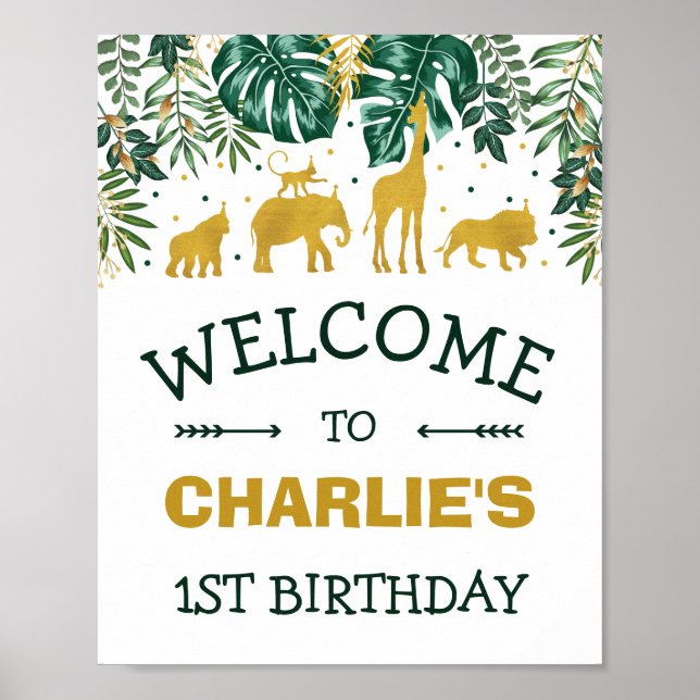 Jungle Animals WILD ONE Tropical Birthday Welcome Poster (Front)