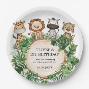 Jungle Animals Wild Safari Greenery Birthday Boy Paper Plate