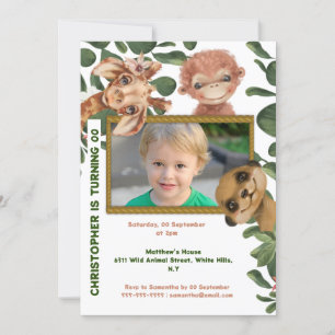 Jungle animals wild theme photo birthday party invitation