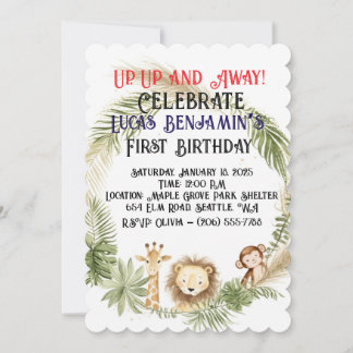 Jungle Arch Wild One First Birthday Invitation